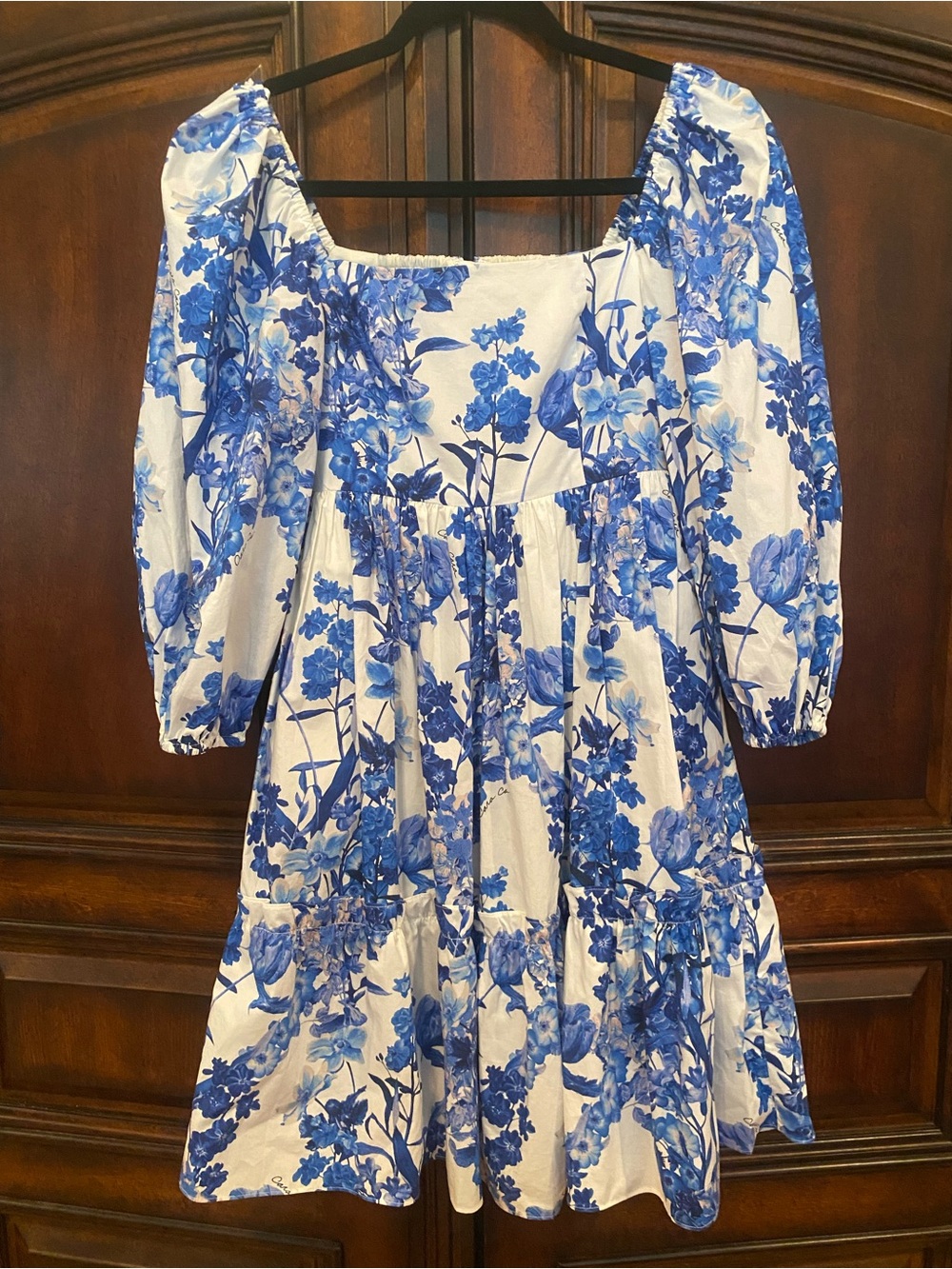 $425 Cara Cara Sip Sip Voluminous Puffed Sleeve Mini Dress Blue Floral Size XS/0